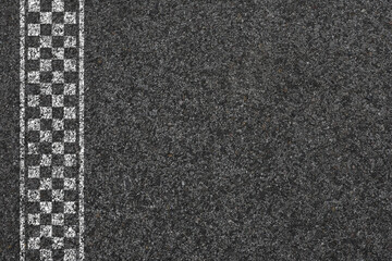 Finish line. Asphalt road racing texture background. Top view. Formula one finishing concept. First...