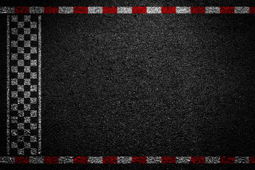 Finish line. Asphalt road racing texture background. Top view. Formula one finishing concept. First place.
