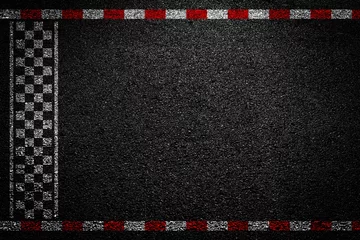 Fototapete Finish line. Asphalt road racing texture background. Top view. Formula one finishing concept. First place. © Philip