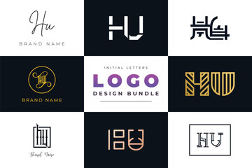 Initial letters HU Logo Design Bundle