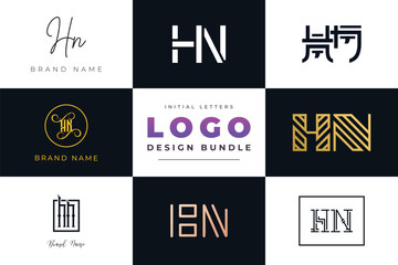 Initial letters HN Logo Design Bundle