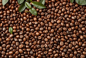 Fototapeta premium Fresh coffee beans cascade down, creating a rich brown background with ample copy space, coffee lover, backdrop
