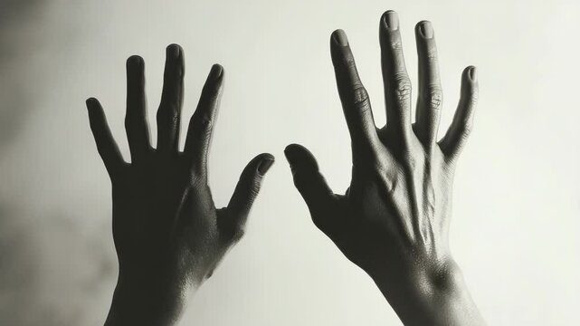 Silhouette hands in expressive motion against a light background
