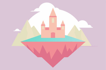 Fototapeta premium Enchanted Floating Castle A Dreamlike Island Paradise Illustration