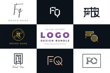 Initial letters FQ Logo Design Bundle