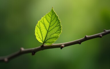 Close-up shot of a single leaf attached to a branch, great for nature and outdoor themes. High quality