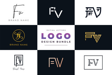 Initial letters FV Logo Design Bundle