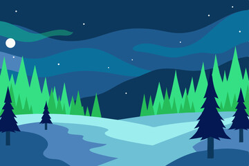 Fototapeta premium Enchanted Winter Night Serene Forest Under the Aurora Borealis