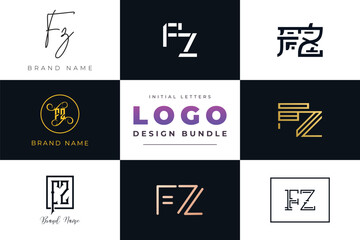 Initial letters FZ Logo Design Bundle