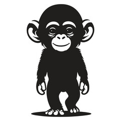 Vector drawing of a chimpanzee set silhouette and vector chimpanzee line art