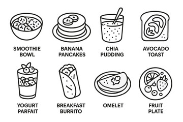 Illustrated breakfast menu featuring smoothie bowl, chia pudding, and more delightful options