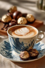 Coffee and Raffaello chocolate, beautiful and tasty photo