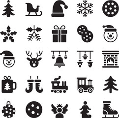 Collection of Black Christmas Icons Winter Holiday Symbols Set of Festive Elements Silhouette Graphics for Xmas Design