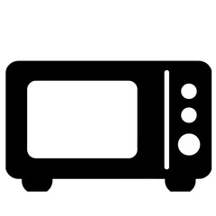 Black microwave icon illustration with three white buttons and a door with rounded corners.