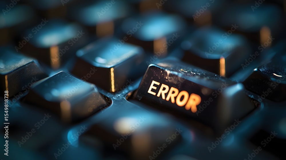 Poster Close-Up of Computer Keyboard Showing Error Key on Black Background