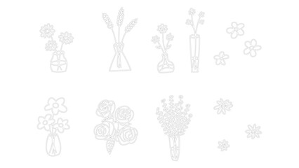 Minimal Flower Vase Set with Decorative Floral Line Art