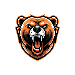 Aggressive Roaring Bear Head Logo in Brown and Orange Tones - Vector Illustration