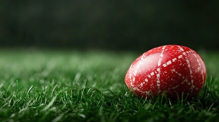 A visually striking single red egg resting on vibrant green grass, symbolizing renewal and the arrival of spring, capturing the essence of nature's beauty and life.