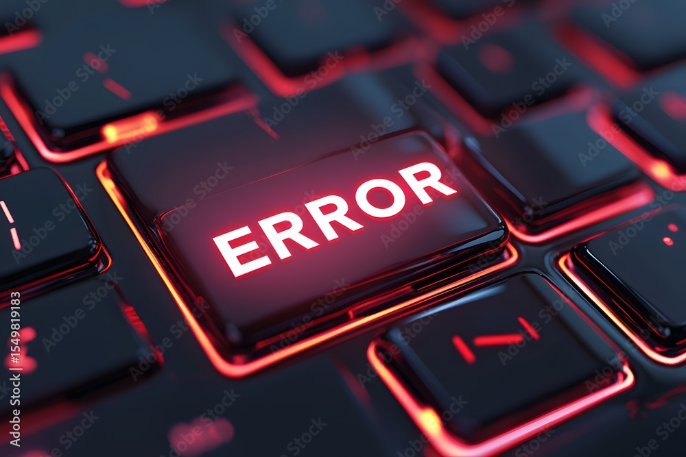 Poster Red Illuminated Error Key on Modern Computer Keyboard Background