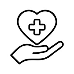Hand Holding Heart with Medical Cross Icon | Healthcare Support Vector PNG | Health Care Symbol Graphic for Charity, Insurance, Wellness & Aid Services