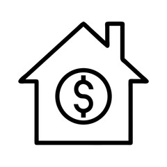 House with Dollar Sign Icon Outline | Real Estate Investment Vector PNG | Property Value Symbol Graphic for Mortgage, Finance, Rent & Housing Market