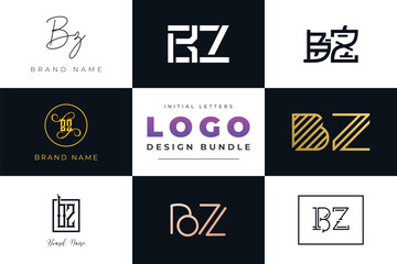Initial letters BZ Logo Design Bundle