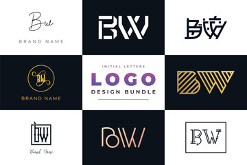 Initial letters BW Logo Design Bundle