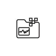 A minimalist line art icon of a folder. Inside, a jagged line graph indicates data or a file.