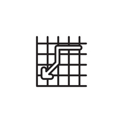 A clean line art icon depicts a grid, representing a graph or chart. A thick, curved arrow starts from the top right and descends towards the bottom left, signifying a decline, negative trend.