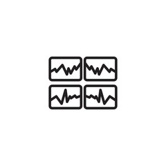 A clean line art icon features four rectangular panels arranged in a 2x2 grid. Each panel contains a distinct, fluctuating line graph, suggesting diverse data streams, multiple analyses.