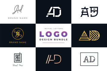 Initial letters AD Logo Design Bundle
