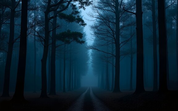 forest at night with dark theme. High quality