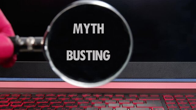 Words Myth Busting animated on a plate. The concept of this animation is Myth Busting all business concepts.
