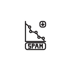 A line art icon features a graph showing a downward trend with connected dots. Below it, a rectangle labeled "SPAM" and a downward arrow indicate a decrease in unwanted content.