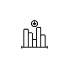 A simple line art icon shows a bar chart with four bars of varying heights. An arrow pointing downwards is positioned above the second tallest bar, indicating a decrease.