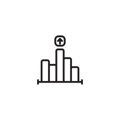 A clean line art icon of a bar chart with four bars of varying heights. An upward-pointing arrow is positioned above the tallest bar, signifying growth, improvement.