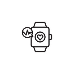 A line art icon of a smartwatch displaying a heart symbol on its screen, indicating heart rate monitoring.