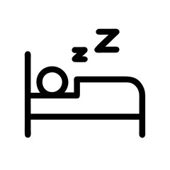 Simple black line drawing of a person sleeping in bed with zzz symbols silhouette