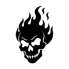 Fiery skull head with flames silhouette for graphic design