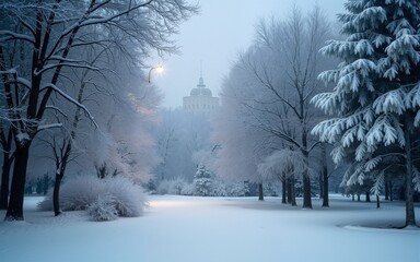 Christmas snowfall in park. High quality