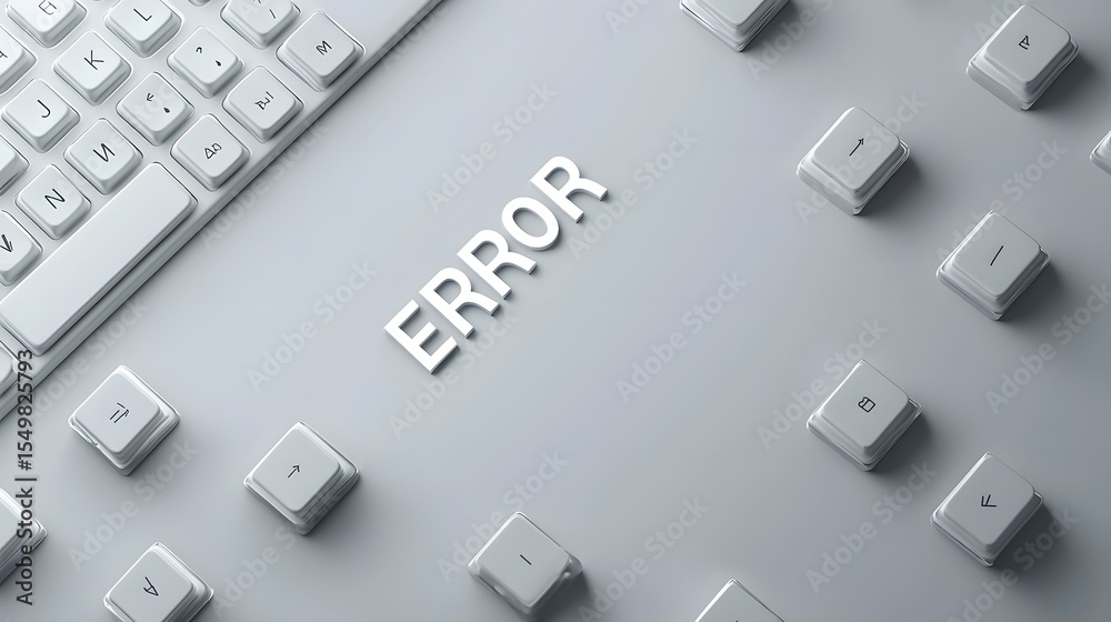 Poster artistic representation of keyboard with error message on surface