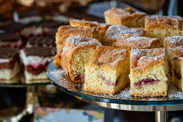 Photo of a freshly baked pie displayed on a buffet table. The golden crust and inviting filling make it an appealing choice for parties, gatherings, or catering events