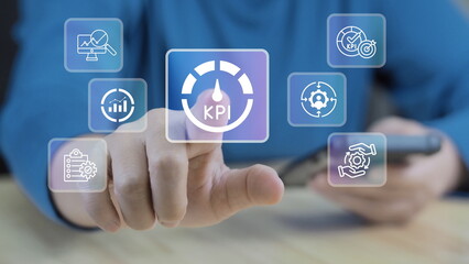 A person is working with a data management system to generate reports featuring key performance indicators (KPIs) and business metrics across finance, operations, sales, and marketing.