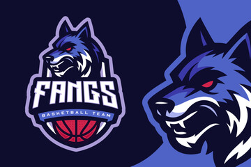 Wolf Basketball Club Logo for Sports Team and Tournament. E sports Mascot Logo Vector Illustration