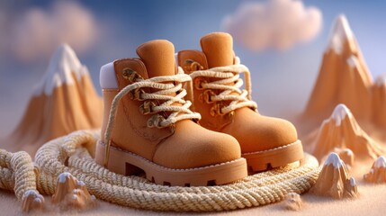 Adorable Kid's Hiking Boots in a Mountain Scene