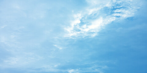 Abstract watercolor blue background. watercolor painting, blue sky overcast above the clouds in horizontal view, beautiful cloudscape for white natural canvas image 