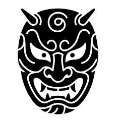 Black and White Japanese Oni Mask Vector Illustration