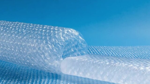 Close-up of plastic bubble wrap with soft curled texture