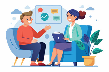Person interacting with a consultant while discussing ideas in a modern office setting