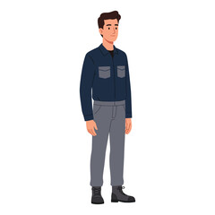 Male Worker Character Vector Illustration - Casual Man in Work Shirt and Pants, Ideal for Industrial, Trades, Blue-Collar Professions, and Labor-Related Graphics